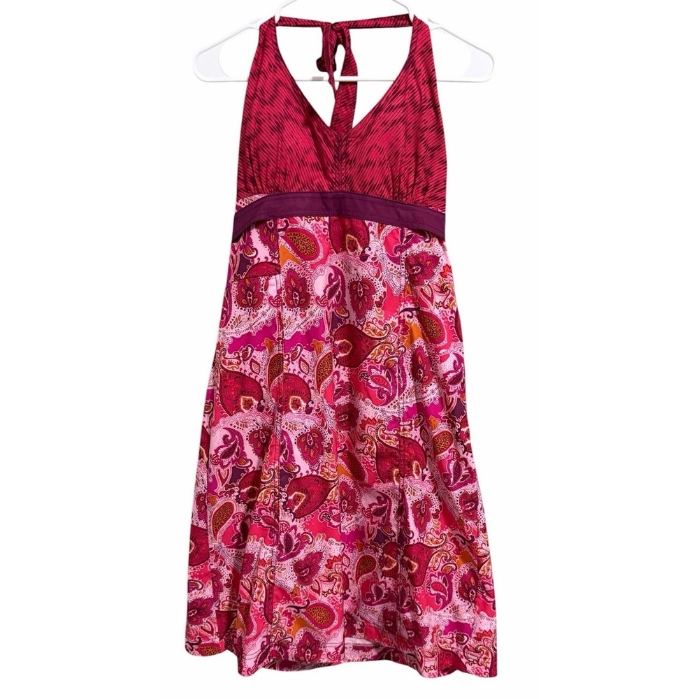 Athleta Pack Everywhere Halter Travel Athletic Dress Red Pink Paisley Size 10